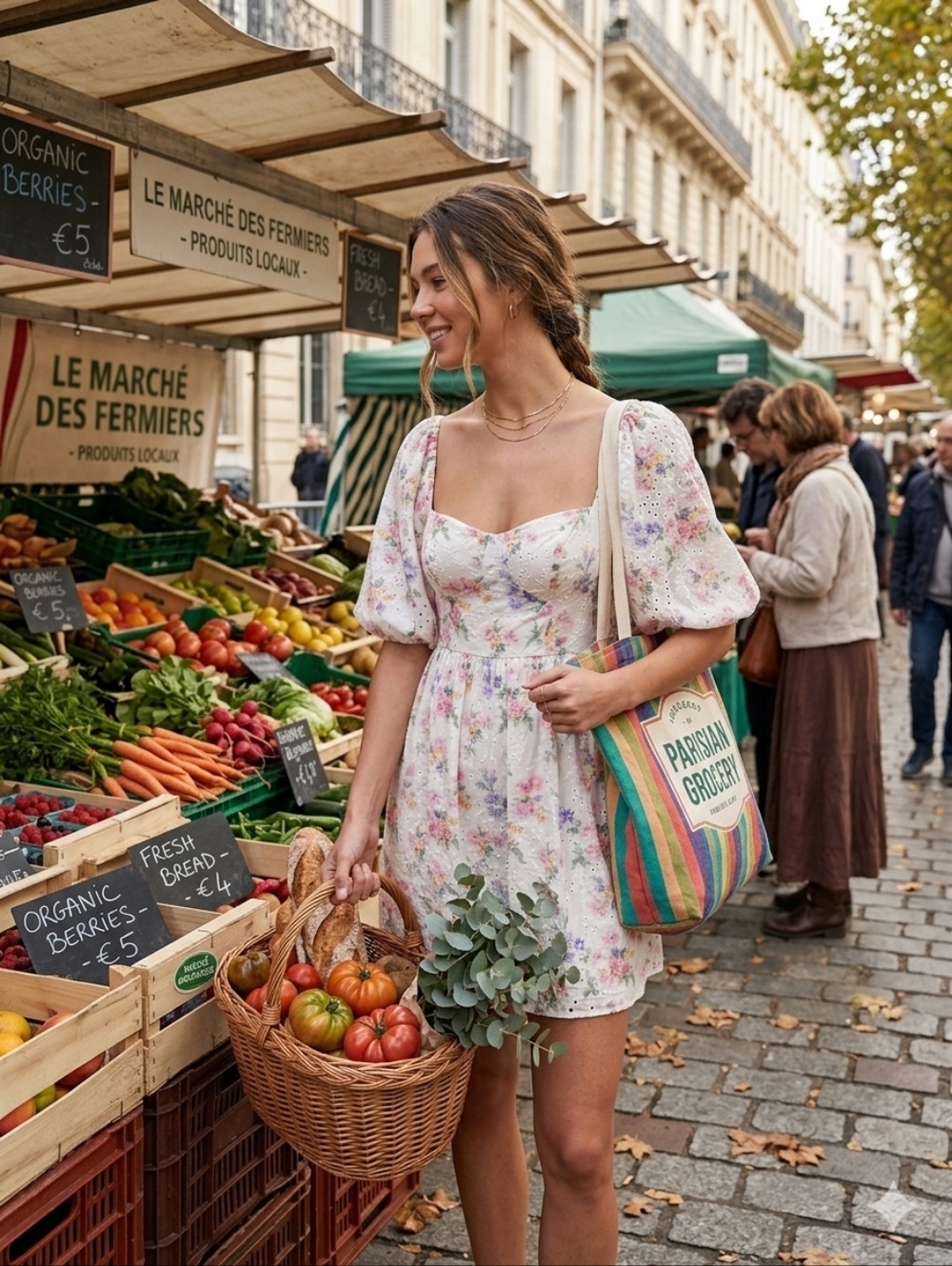 Lulu's Floral Puff-Sleeve Mini Dress — White with Pink & Green Floral Print